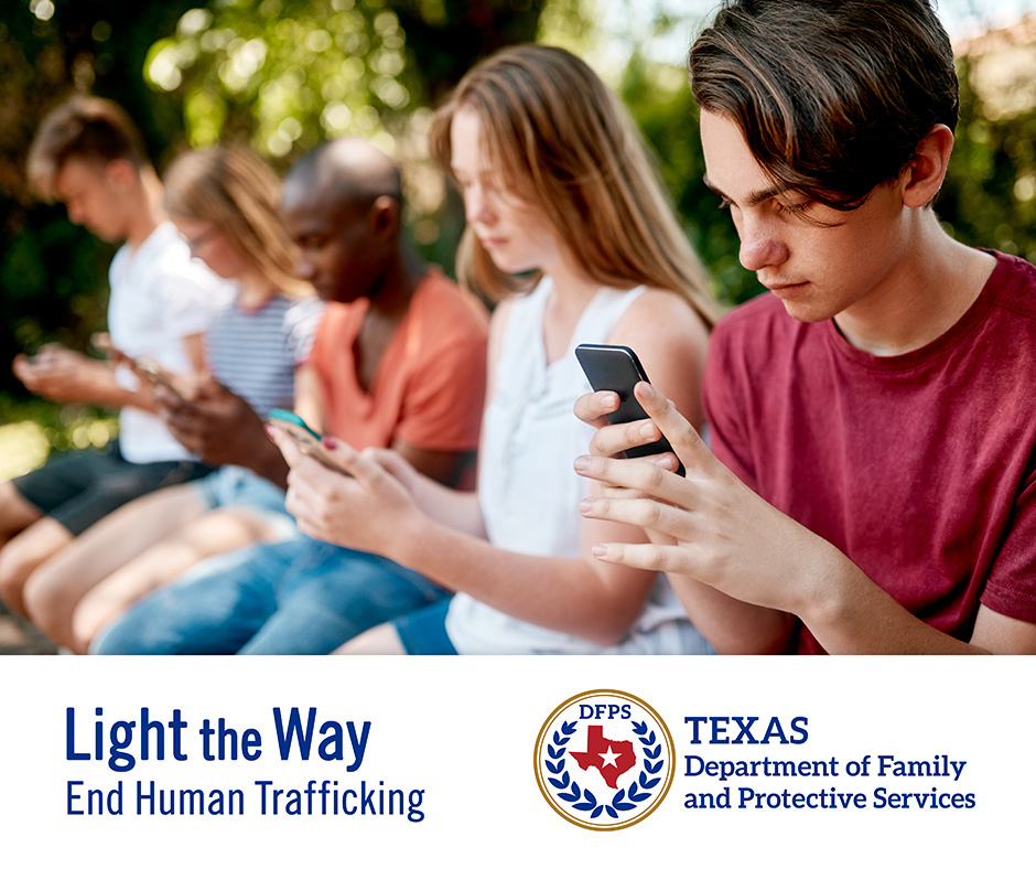 Square image for Light the Way End Human Trafficking - teens on their phone